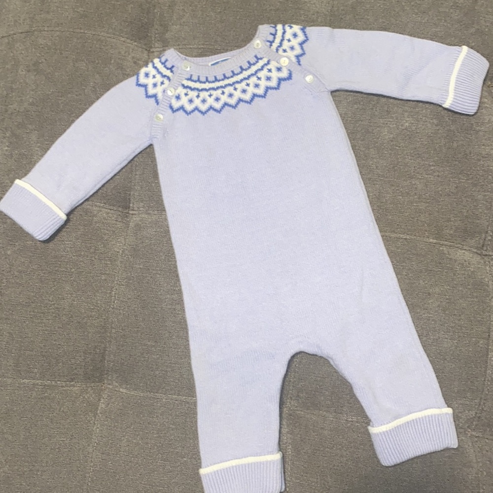 Jacadi Light Blue and White Knit One Piece